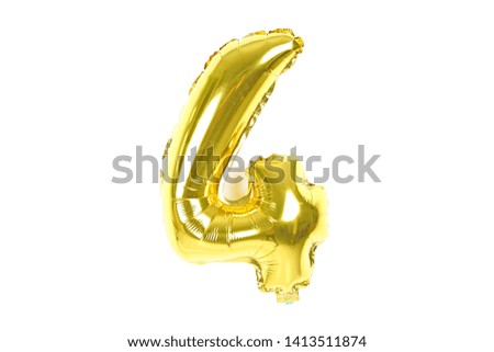 Golden foil number party balloon isolated on white background