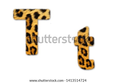 Letter t from tiger style fur alphabet. Isolated on white background .