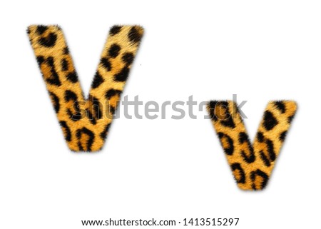 Letter v from tiger style fur alphabet. Isolated on white background .