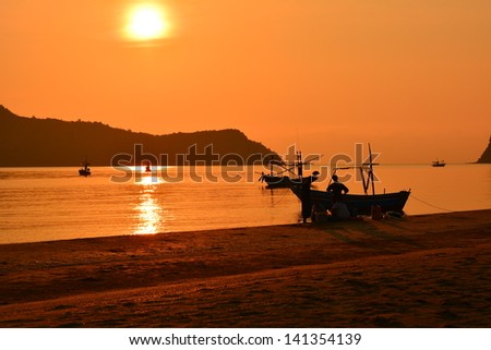 Sunrise Beach with Boats