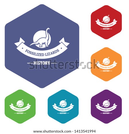 Jurassic nature icons vector colorful hexahedron set collection isolated on white 