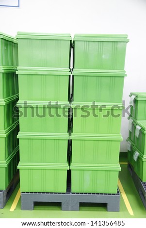 Green Plastic box products in Industrial factory.