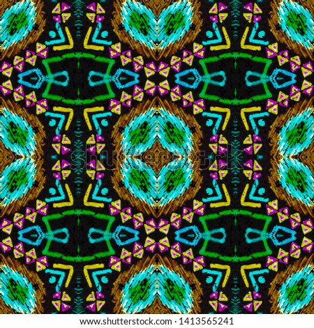 Aztec pattern. Seamless african print. Mexican design. Indian motif. Folk patchwork. Navajo retro style. Seamless cherokee print. Black, gold, pink, green, brown aztec pattern.