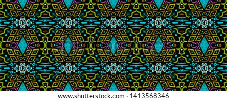 African art drawing. Seamless aztec pattern. Tribal endless fabric. Cute geometric print. Modern graphic design. Vintage style. Indigo, black, pink, cyan, neon african art drawing.