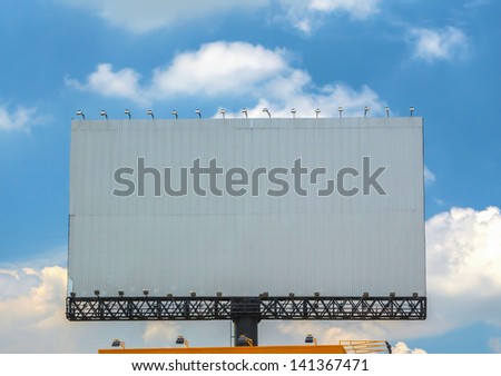 Blank, realistic advertising construction on blue sky.