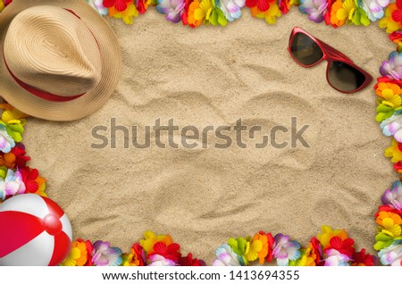 Sunglasses with hut on beach background