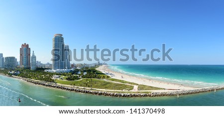 Panoramic aerial view of South Miami Beach during sunny day
