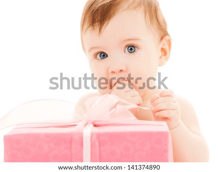 bright picture of happy child with gift box