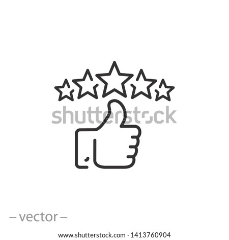 customer review icon, quality rating, feedback, five stars line symbol on white background - editable stroke vector illustration eps10