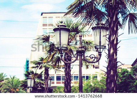 Old street lamppost – vintage light on streets in Catania, Sicily, Italy
