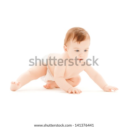 bright closeup picture of crawling curious baby