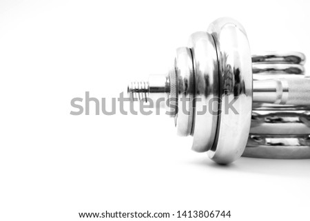 silver iron dumbbell isolated on white background
