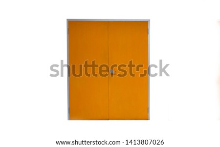 The door is closed with orange on a white background.