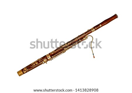 Wooden bassoon isolated on a white background. Music instruments series Royalty-Free Stock Photo #1413828908