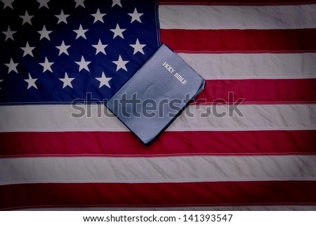 One Nation Under God. American Flag and King James Bible.