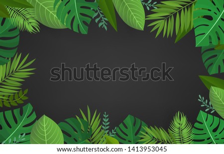Summer season composition with green tropical leaves