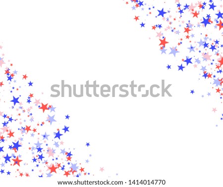 July 4th pattern made of stars. Red, blue and white confetti in corners, colorful backdrop in abstract style. Vector illustration on white background