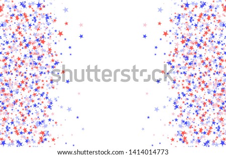 July 4th pattern made of stars. Red, blue and white confetti with blank space in center, colorful backdrop in abstract style. Vector illustration on white background