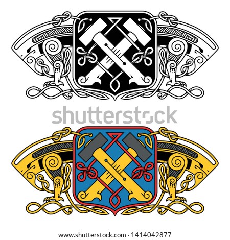 Heraldic in Celtic style with a dragon.