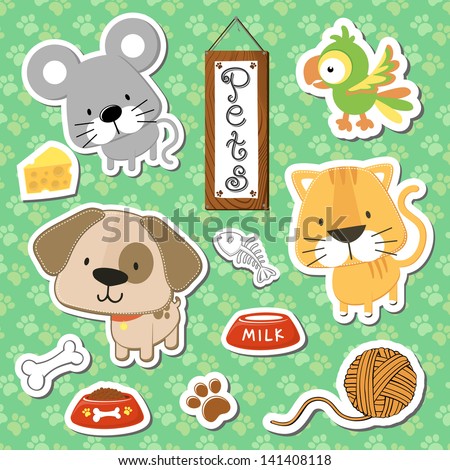 set of cute baby animals stickers on seamless pattern background, in vector format very easy to edit, individual objects