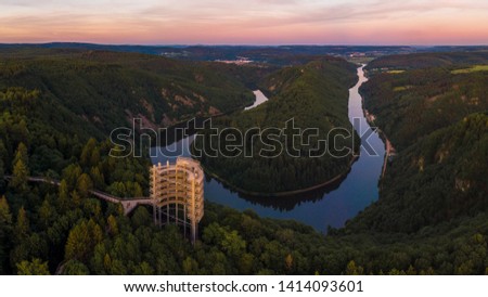 The Saar Loop at the viewpoint Cloef at Orscholz near Mettlach in Germany. Royalty-Free Stock Photo #1414093601