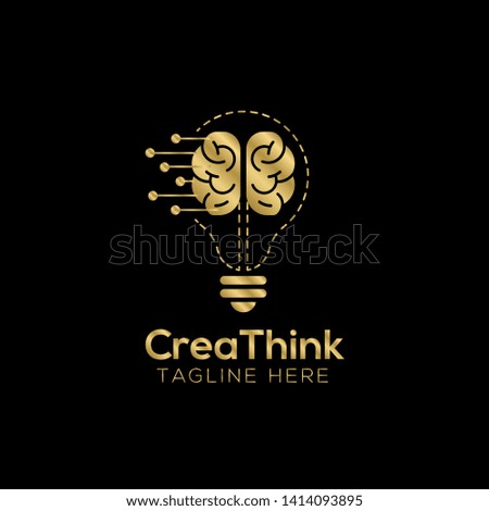 creative brain with bulb concept vector illustration isolated on black background, Gold Symbol idea design template, Suitable for banner, Book Illustration, and Web Landing Page Concept