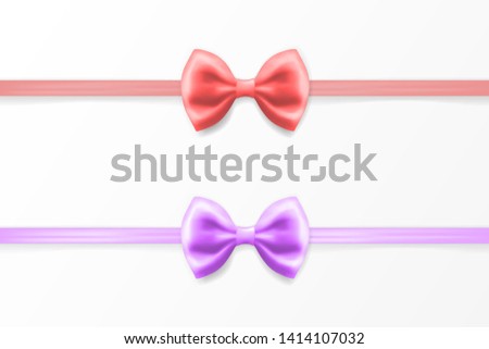 Realistic red coral and pink bow tie, vector illustration, isolated on white background. Festive decoration design element