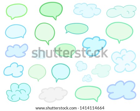 Set of hand drawn colorful think and talk speech bubbles on white. Abstract clouds on isolation background. Sketchy doodles