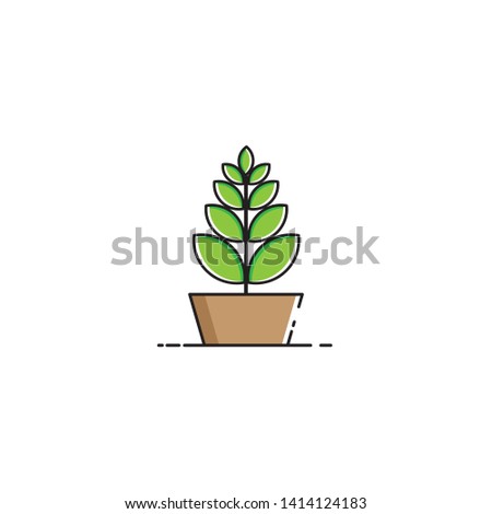 Vector icon or logo sign of green plant and leave color flat illustration with MBE style