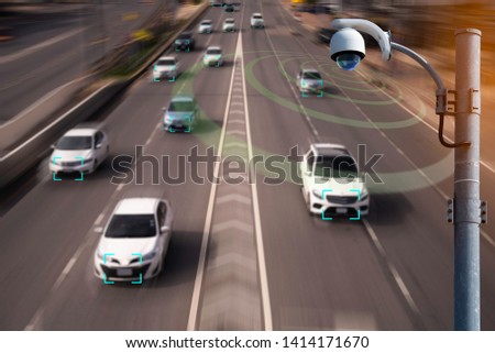 A speed dome camera new technology 4.0 signal for Checking speed of cars on high way and check for safe accident are signal of cars motion detection check by CCTV system  Royalty-Free Stock Photo #1414171670