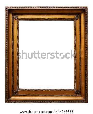 Picture gold wooden ornate frame for design on white isolated background