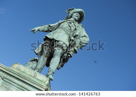 This statue, showing King Gustav Adolf II, is positioned in the centre of Gothenburg, Sweden. Royalty-Free Stock Photo #141426763