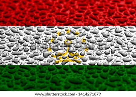 National flag of Tajikistan made of water drops. Background forecast concept.
