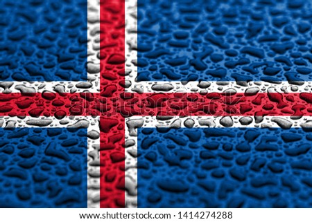 National flag of Iceland made of water drops. Background forecast concept.