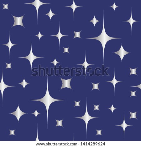 Seamless pattern with shining silver stars on blue background. Christmas or new year background. Vector EPS10. Clipping mask applied