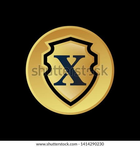 Gold shield with letter X – Vintage luxury logo with the letter x, Can be used for celebrations, anniversaries. Logo for your company. Victory logo for bussines. gold color 
