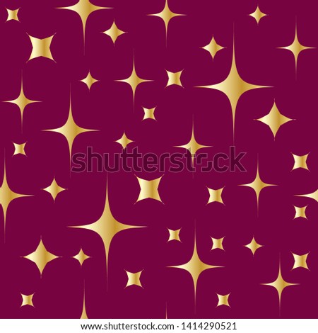Seamless pattern with shining gold stars on red background. Christmas or new year background. Vector EPS10. Clipping mask applied
