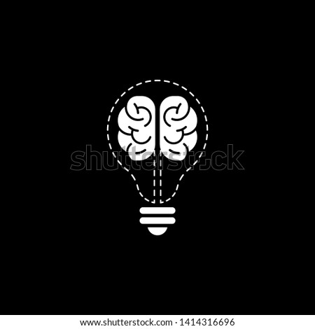 creative brain with bulb concept vector illustration isolated on black background, White Symbol idea design template, Suitable for banner, Book Illustration, and Web Landing Page Concept