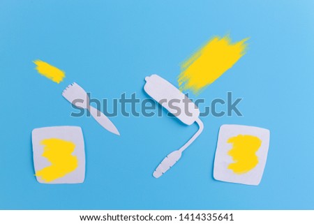 Set of various tools on blue background. cartoon style