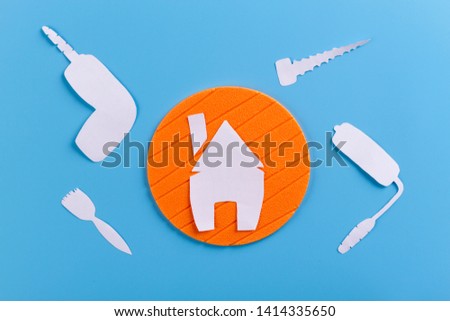 Set of various tools on blue background. cartoon style