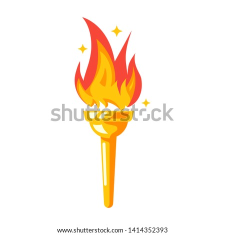 Torch icon. Fire symbol olympic games. Color flaming logo. Vector illustration flat design. Isolated on white background. Sign of sports competitions.