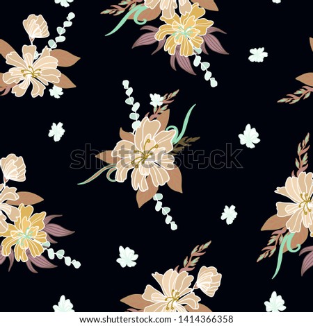 Seamless pattern with textile abstract flowers. Floral fashion design.