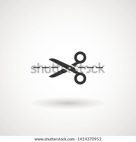 Scissors with cut lines icon. Cutting scissors icon. Vector illustration. Isolated on white background. Web design element.