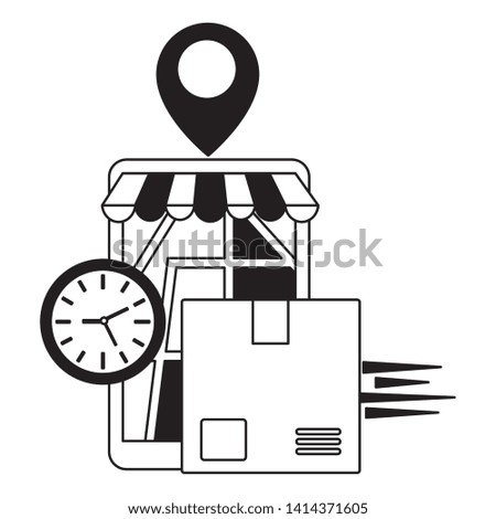 smartphone clock map location fast delivery business vector illustration