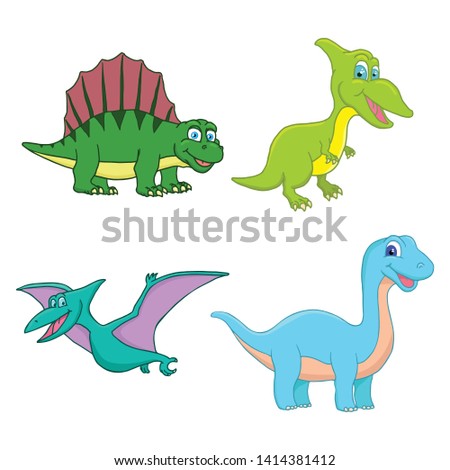 Cartoon Dinosaurs Cute Babies set on White Background. Vector illustration