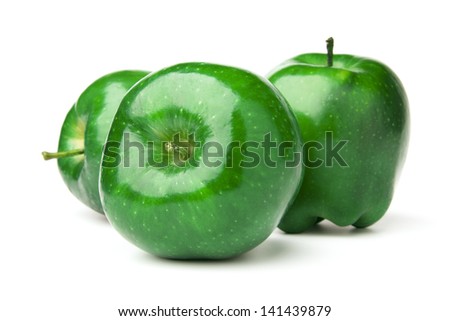A green Delicious Apple on white background with shadows