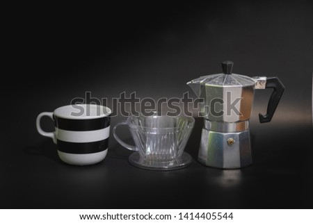 Coffee espresso mokapot and espresso cup