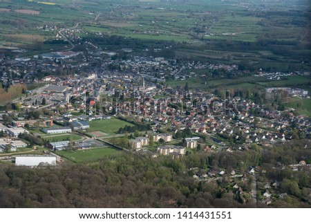 aerial view of the city of Forges-les-eaux in the department of Seine Maritime in France