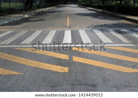 Crosswalk color paint on the street urban city area with traffic sign. Zebra crosswalk in town for safety people walking cross the road.