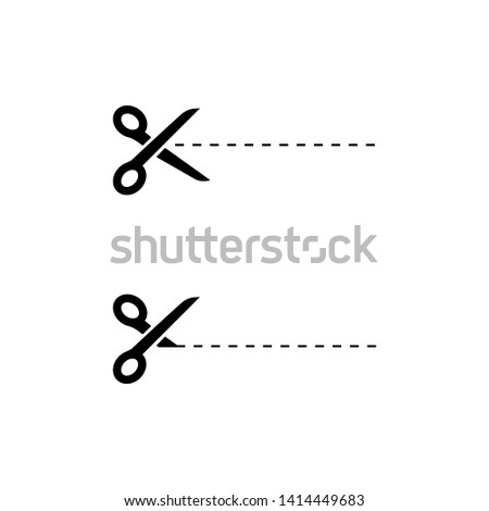 Black Scissors icons with cut lines on white background. Scissors icon. Eps10